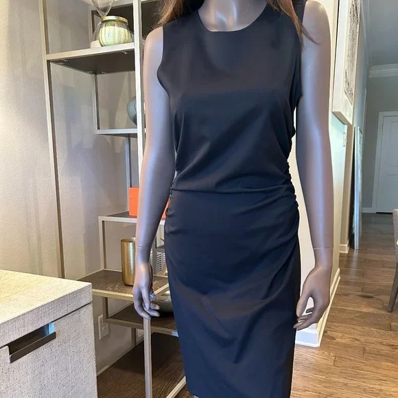 Theory | Dresses | Theory Elowen Ruched Black Midi Dress | Poshmark